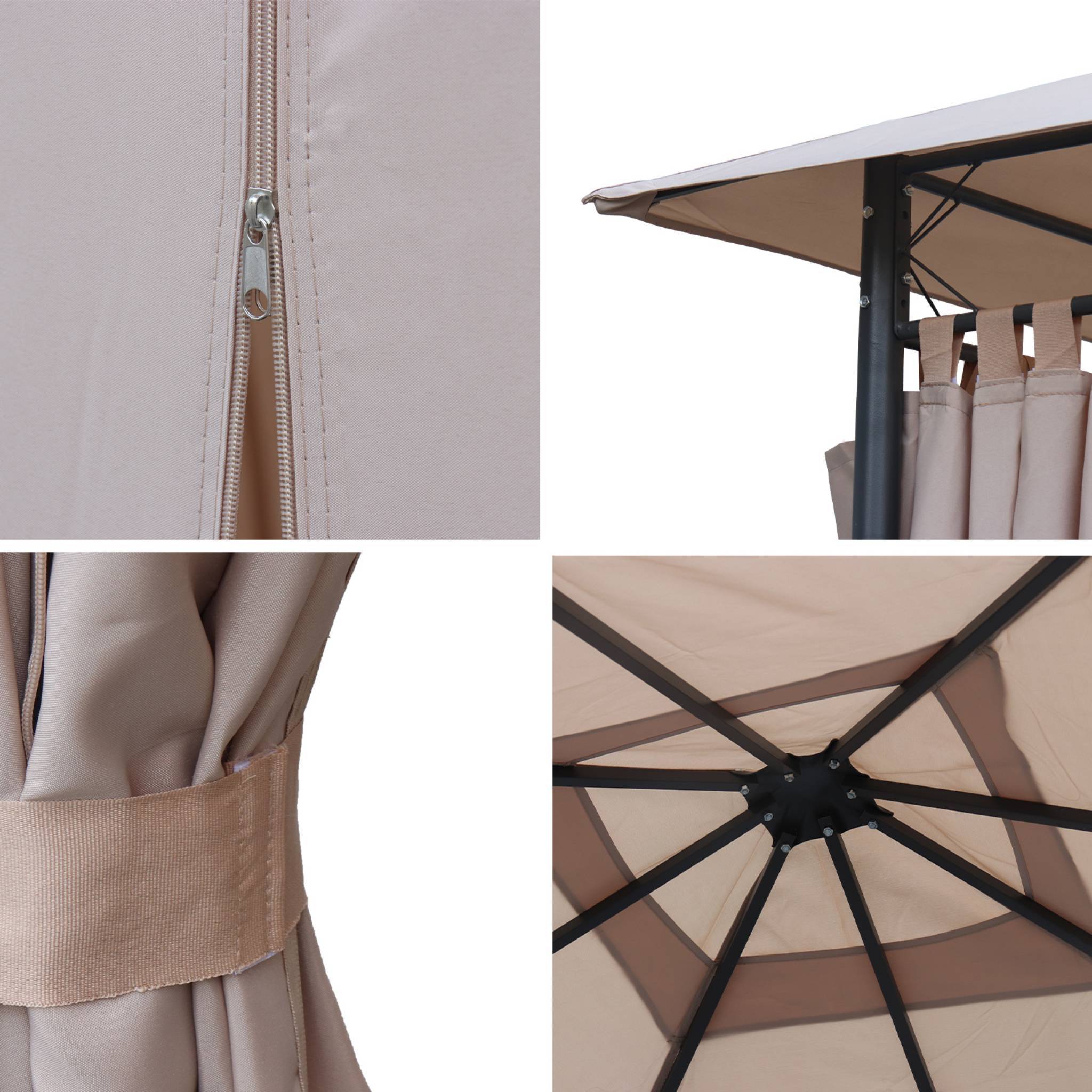 sweeek - Ensemble complet toile de toit et rideaux beige pour tonnelle 3x3 m Elusa - toile de rechange pergola. toile de remplacement | sweeek - Image 1