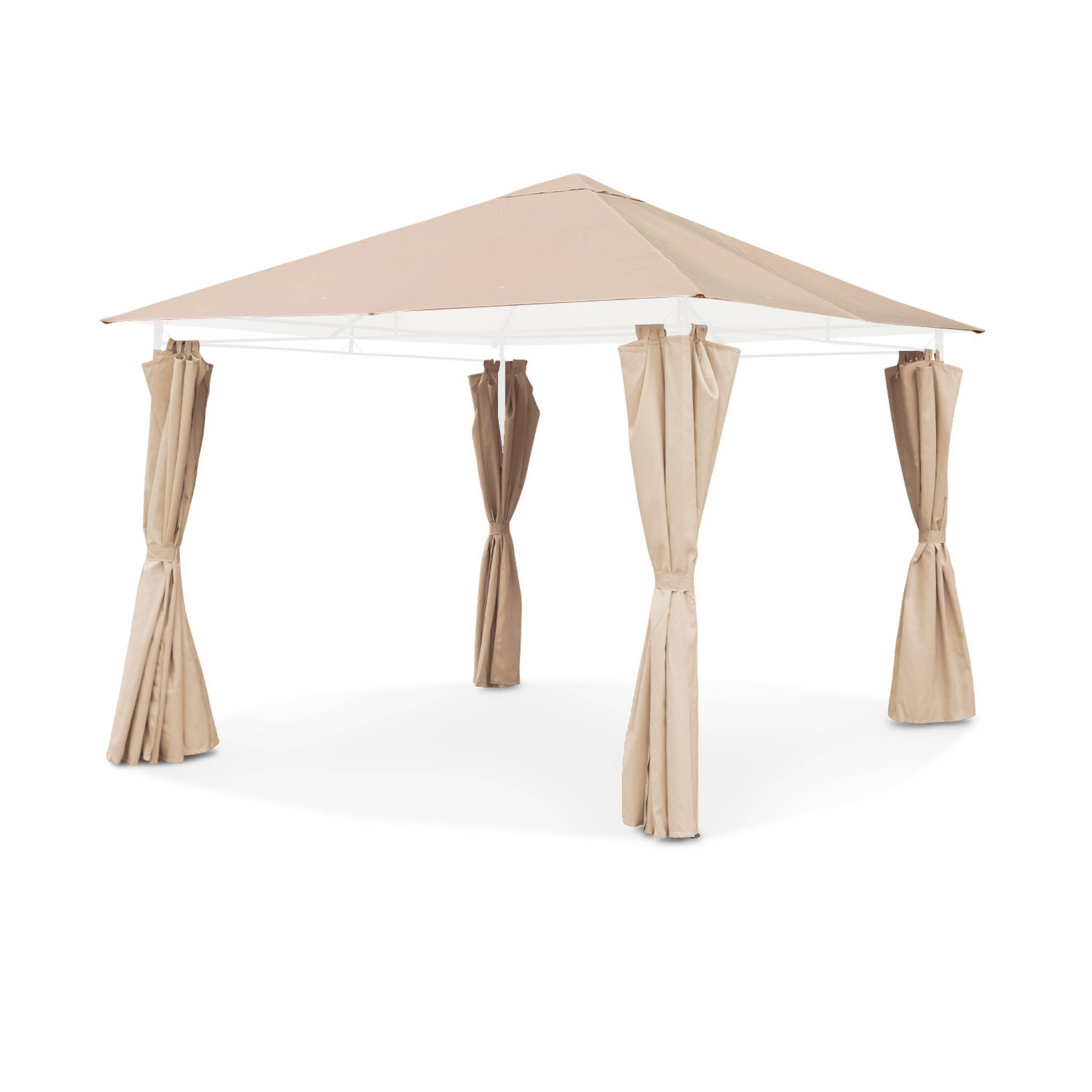 sweeek - Ensemble complet toile de toit et rideaux beige pour tonnelle 3x3 m Elusa - toile de rechange pergola. toile de remplacement | sweeek - Image 2