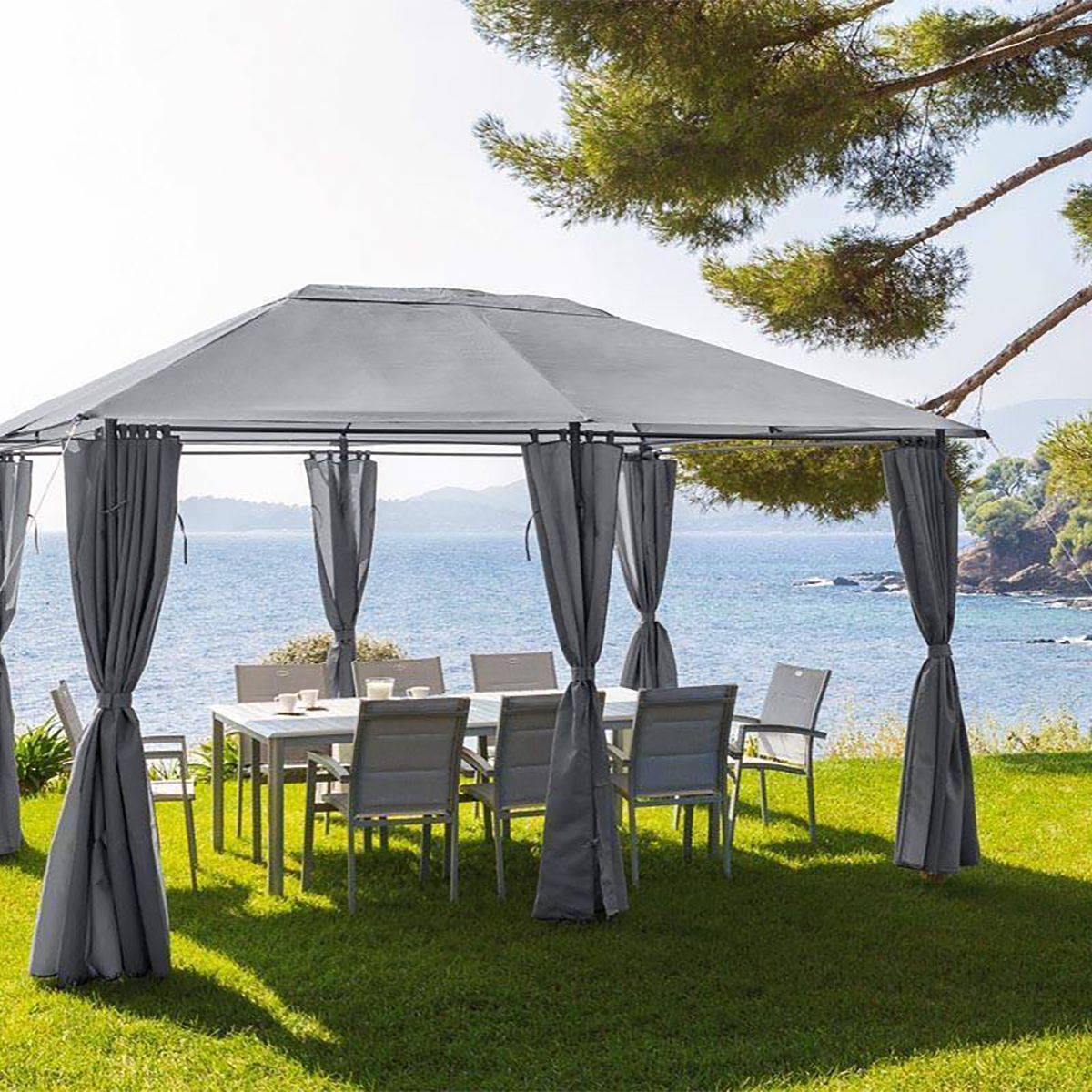 Hesperide - Rideaux pour tonnelle "Santorini" et "Thira" ardoise 4x3m en polyester - Hespéride - Imagen 1