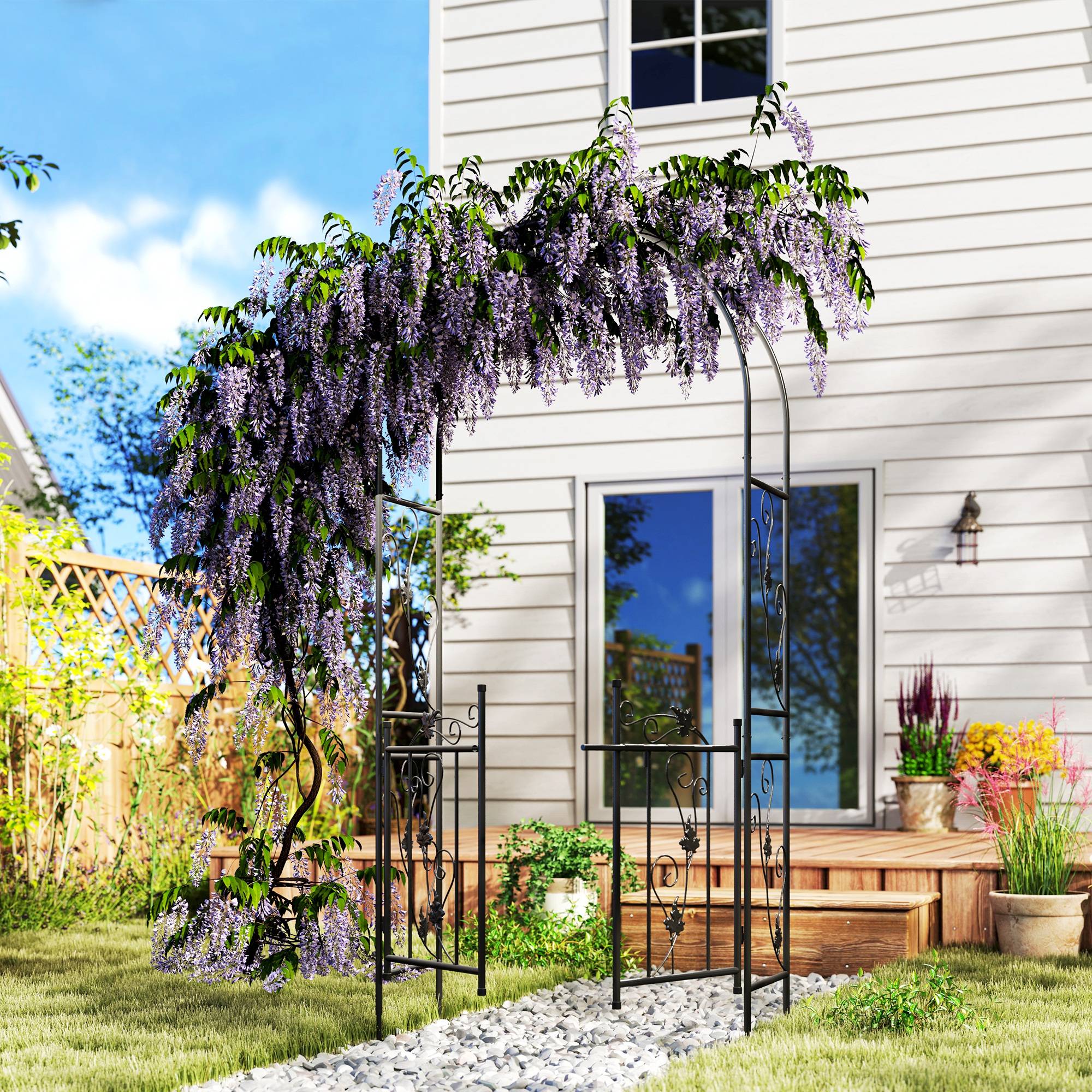 Arche de jardin avec portillon Acier Délimitation espace Support 107x217cm Noir - ComfortXL Outdoor Living - Image 3