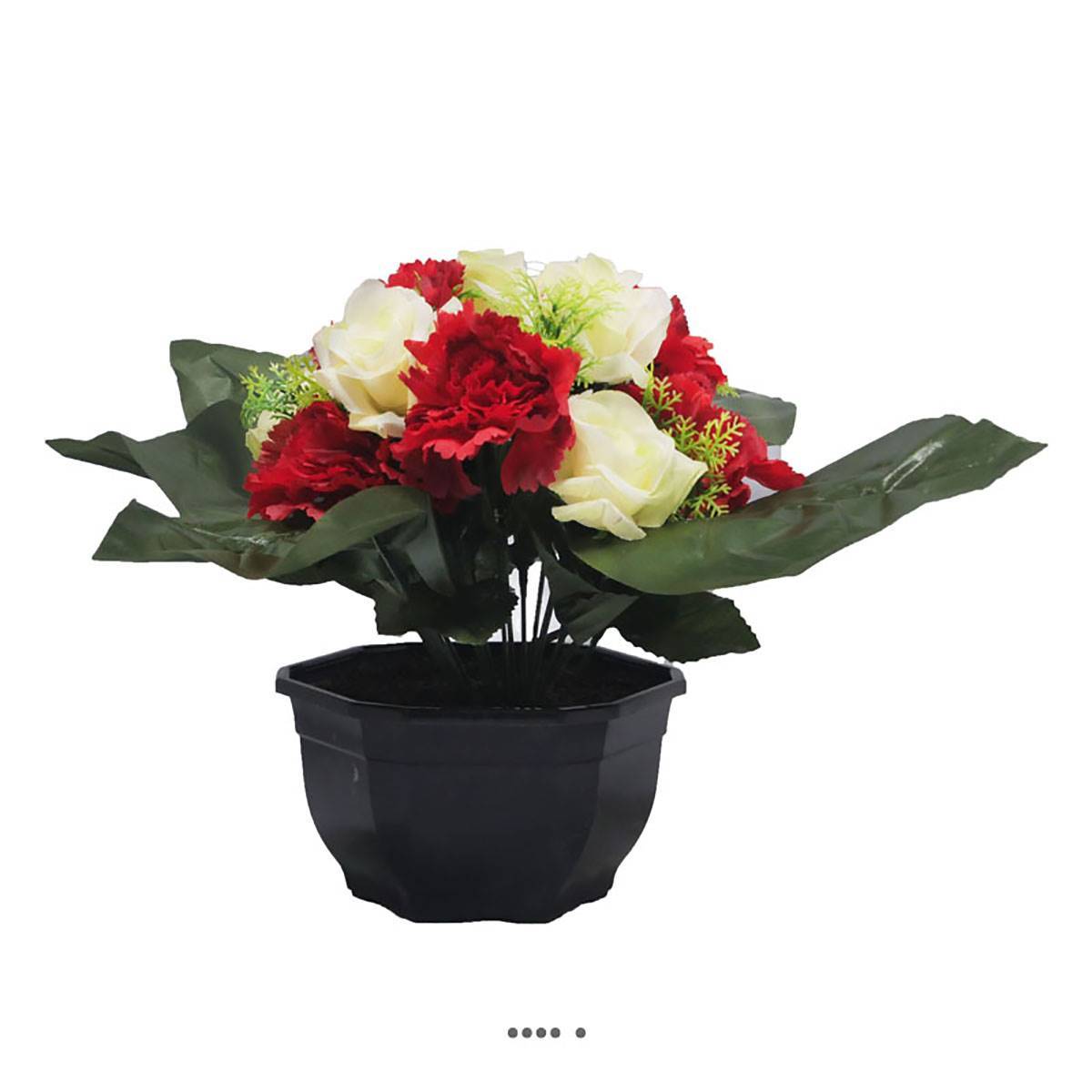 Vasque fleurs artificielles cimetière oeillets et roses Rouge-blanc - couleur: Rouge-blanc - Image 2