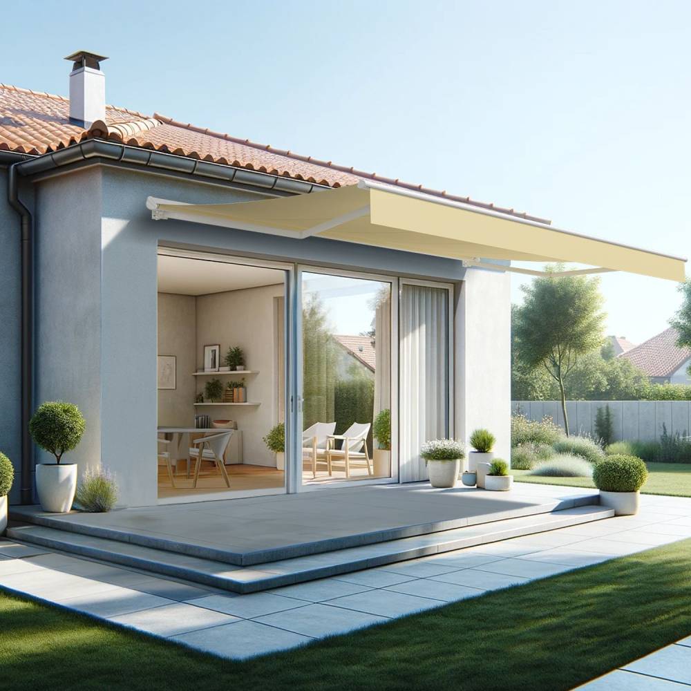 Store banne semi-coffre SARARI 5,00x3,00m (Manuelle - Ecru - Blanc) - Alia Productions - Imagen 1