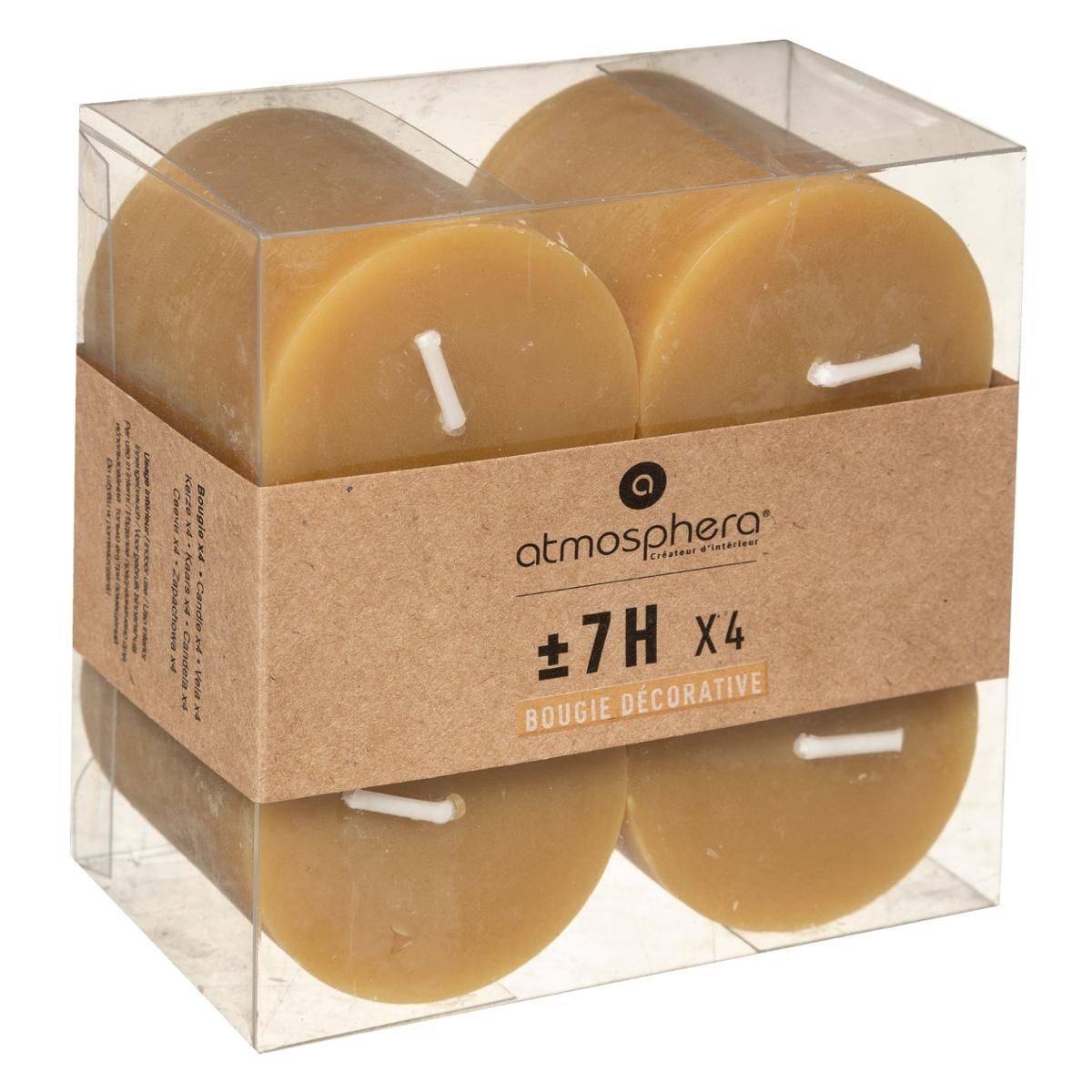 Lot de 4 Bougies décoratives Votive Rustique Jaune D 4.5 cm - Image 1