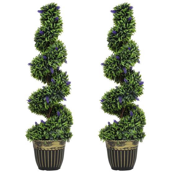 Sans Marque - Lot de 2 plants de buis spiralés résistants aux UV avec lavande, 115 cm, vert et bleu - Image 1