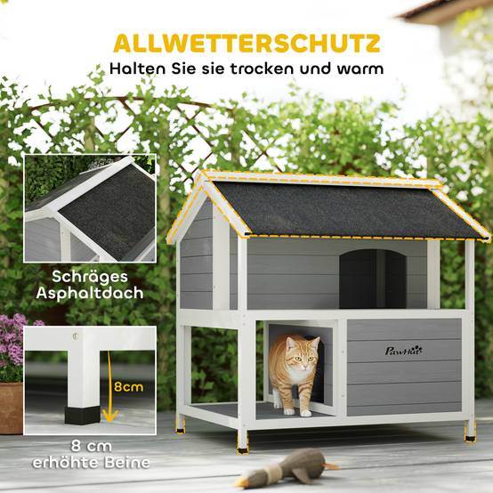 ComfortXL - Maison pour chat extérieur en sapin gris 80 x 93,2 x 95,2 cm isolée avec toit ouvrant pour chats jusqu’à 5 kg - Image 6