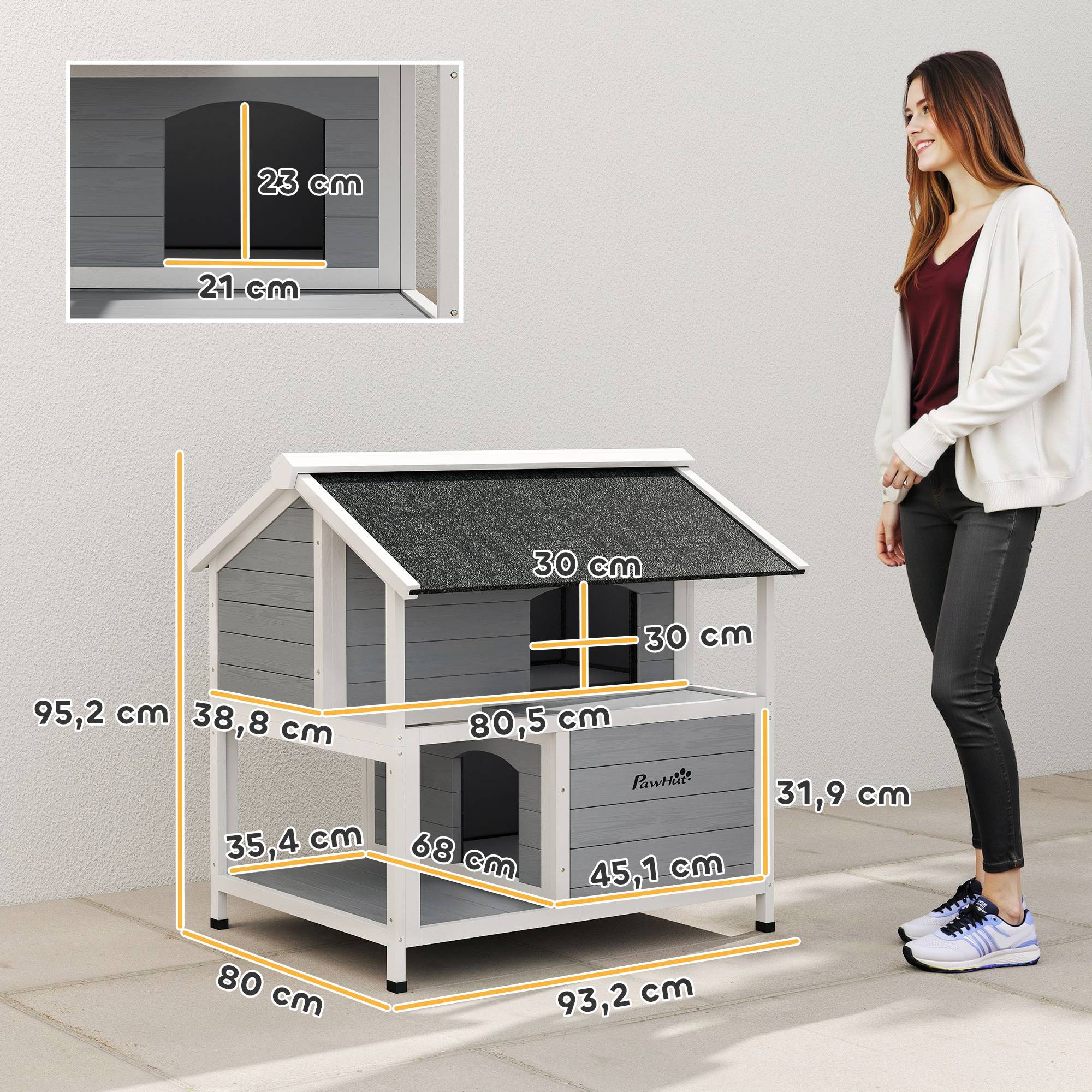 ComfortXL - Maison pour chat extérieur en sapin gris 80 x 93,2 x 95,2 cm isolée avec toit ouvrant pour chats jusqu’à 5 kg - Image 3