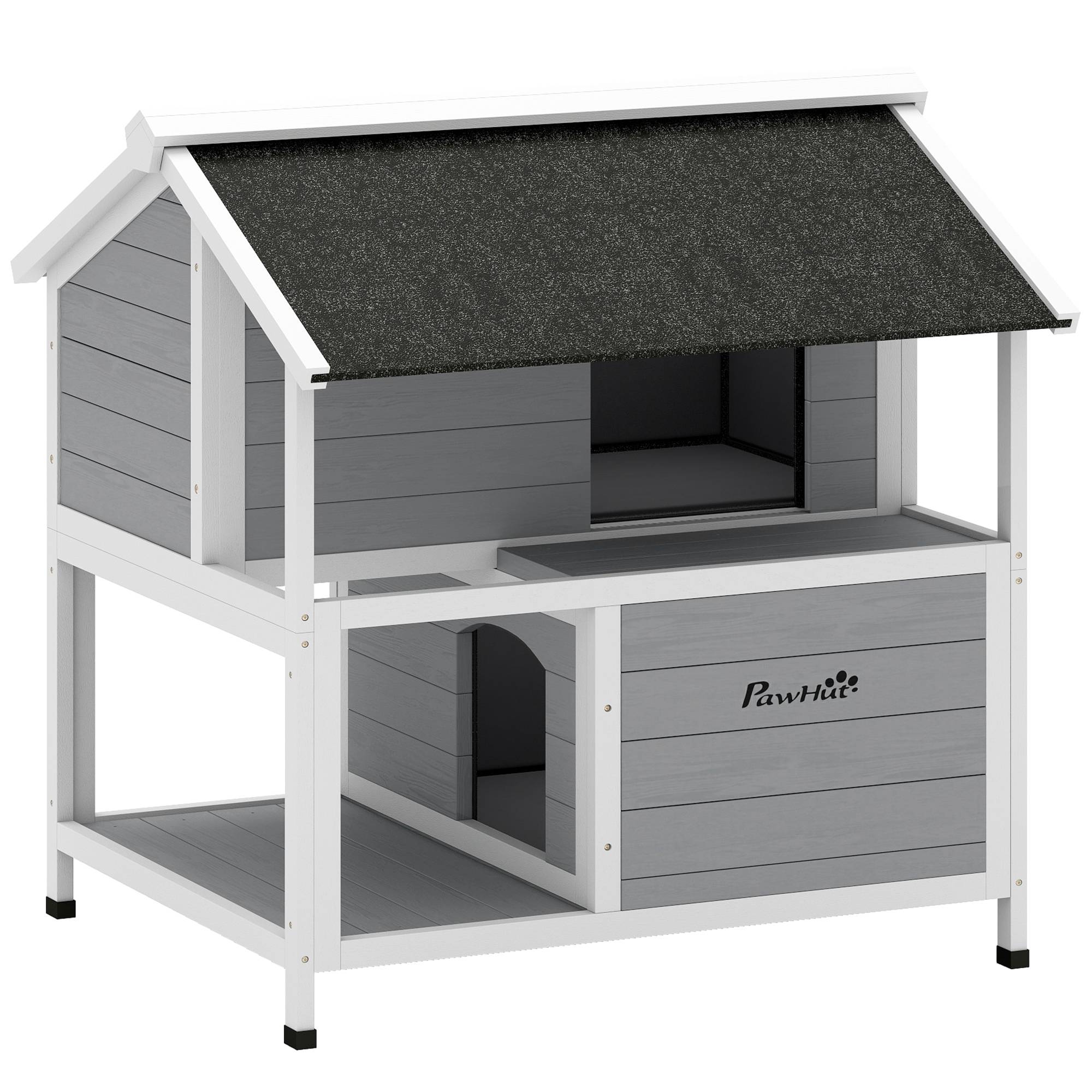 ComfortXL - Maison pour chat extérieur en sapin gris 80 x 93,2 x 95,2 cm isolée avec toit ouvrant pour chats jusqu’à 5 kg - Image 10