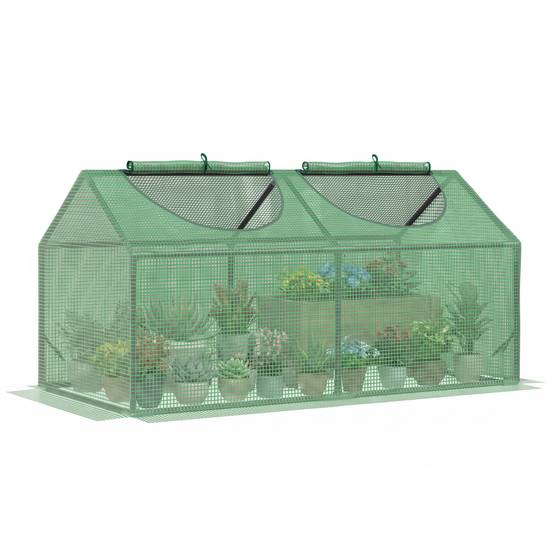 Serre de jardin mini serre 2 fenêtres enroulables couverture en PE haute densité 140 g/m² 120 x 60 x 60 cm vert foncé - Image 1