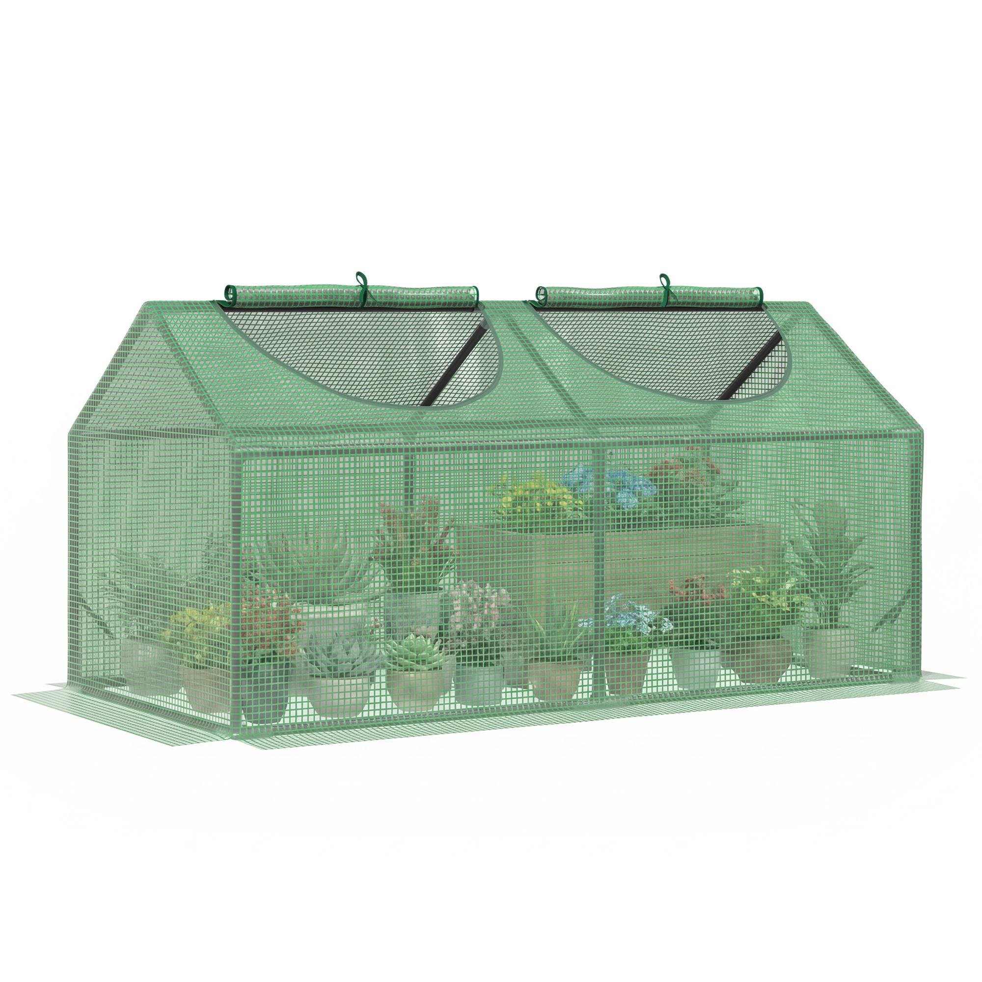 Serre de jardin mini serre 2 fenêtres enroulables couverture en PE haute densité 140 g/m² 120 x 60 x 60 cm vert foncé