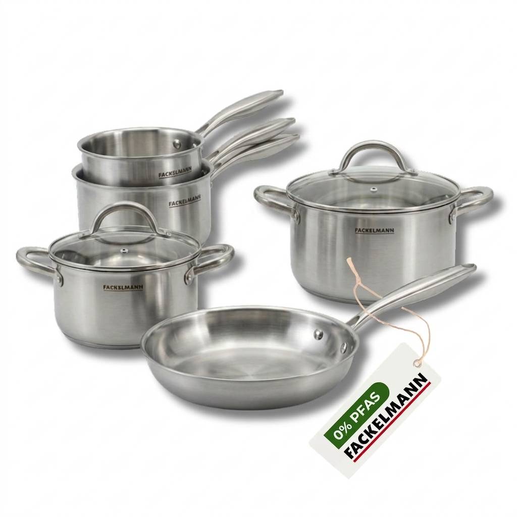 Batterie de cuisine avec 1 poêle de cuisson 20 cm 2 casseroles 14/18 cm et 2 faitouts 20/24 cm sans PFAS Fackelmann Vita3 - Image 1