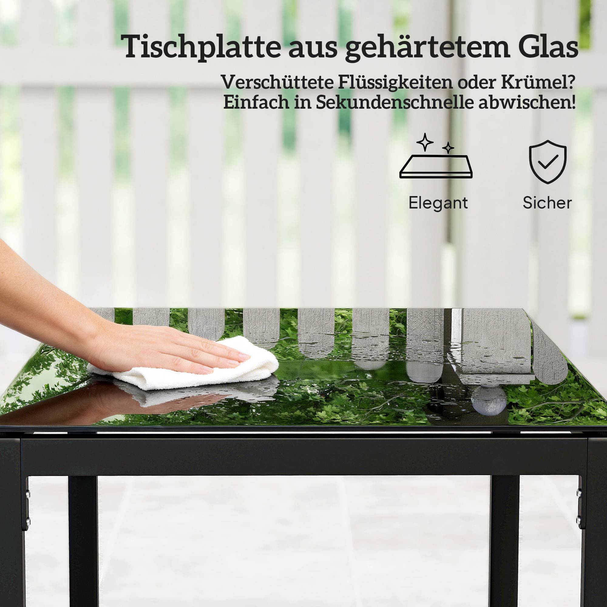 ComfortXL - Salon de jardin 3 pièces résine tressée acier gris clair balcon terrasse table basse verre trempé coussins - Image 7