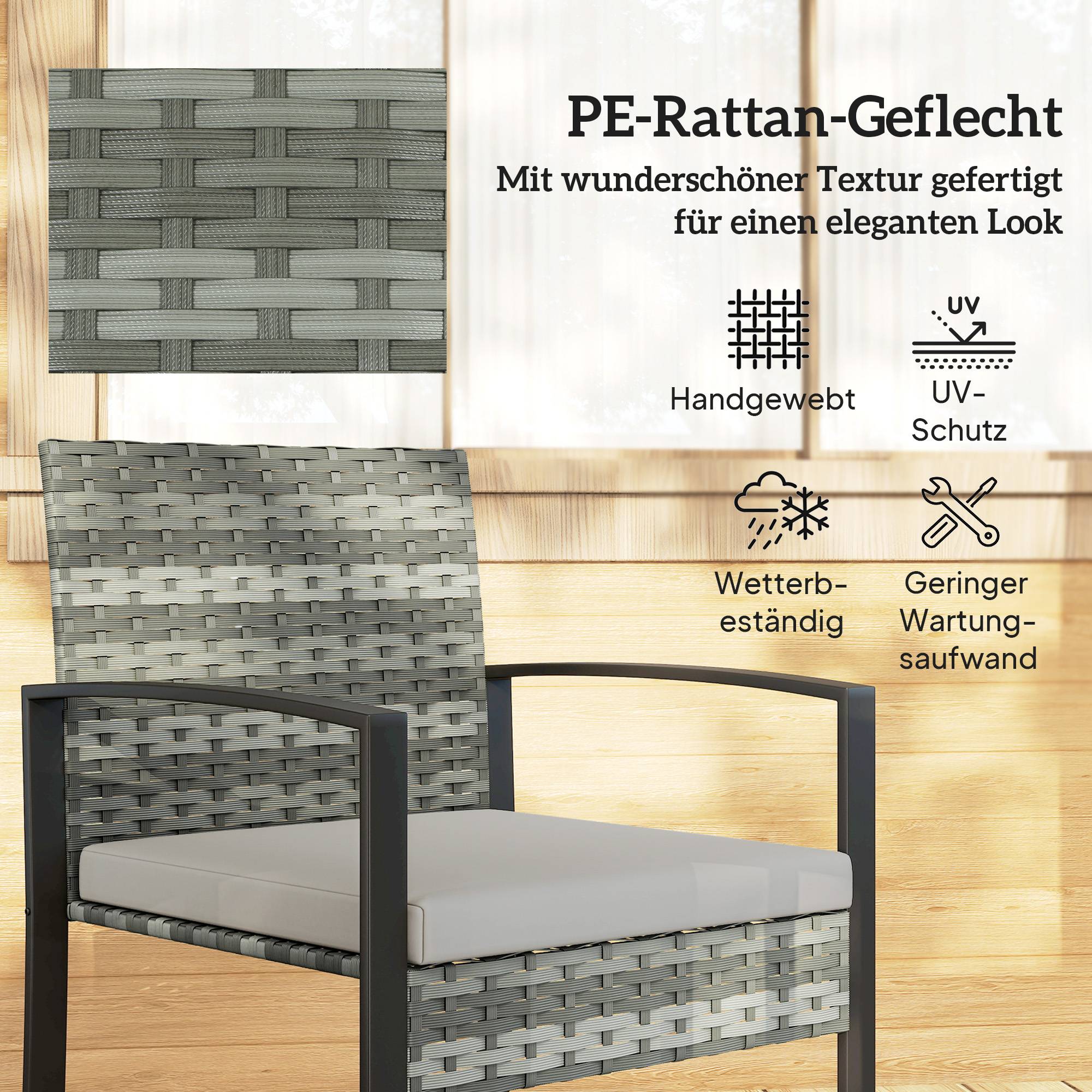 ComfortXL - Salon de jardin 3 pièces résine tressée acier gris clair balcon terrasse table basse verre trempé coussins - Image 5