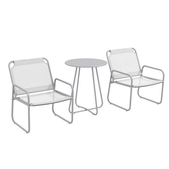 ComfortXL - Salon de jardin 3 pièces métal gris clair 2 places toile respirante table Ø60 cm - ComfortXL Outdoor Living - Image 2
