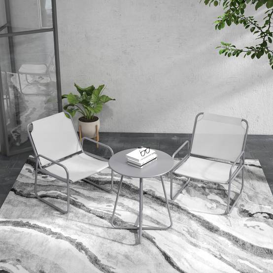 ComfortXL - Salon de jardin 3 pièces métal gris clair 2 places toile respirante table Ø60 cm - ComfortXL Outdoor Living - Image 4