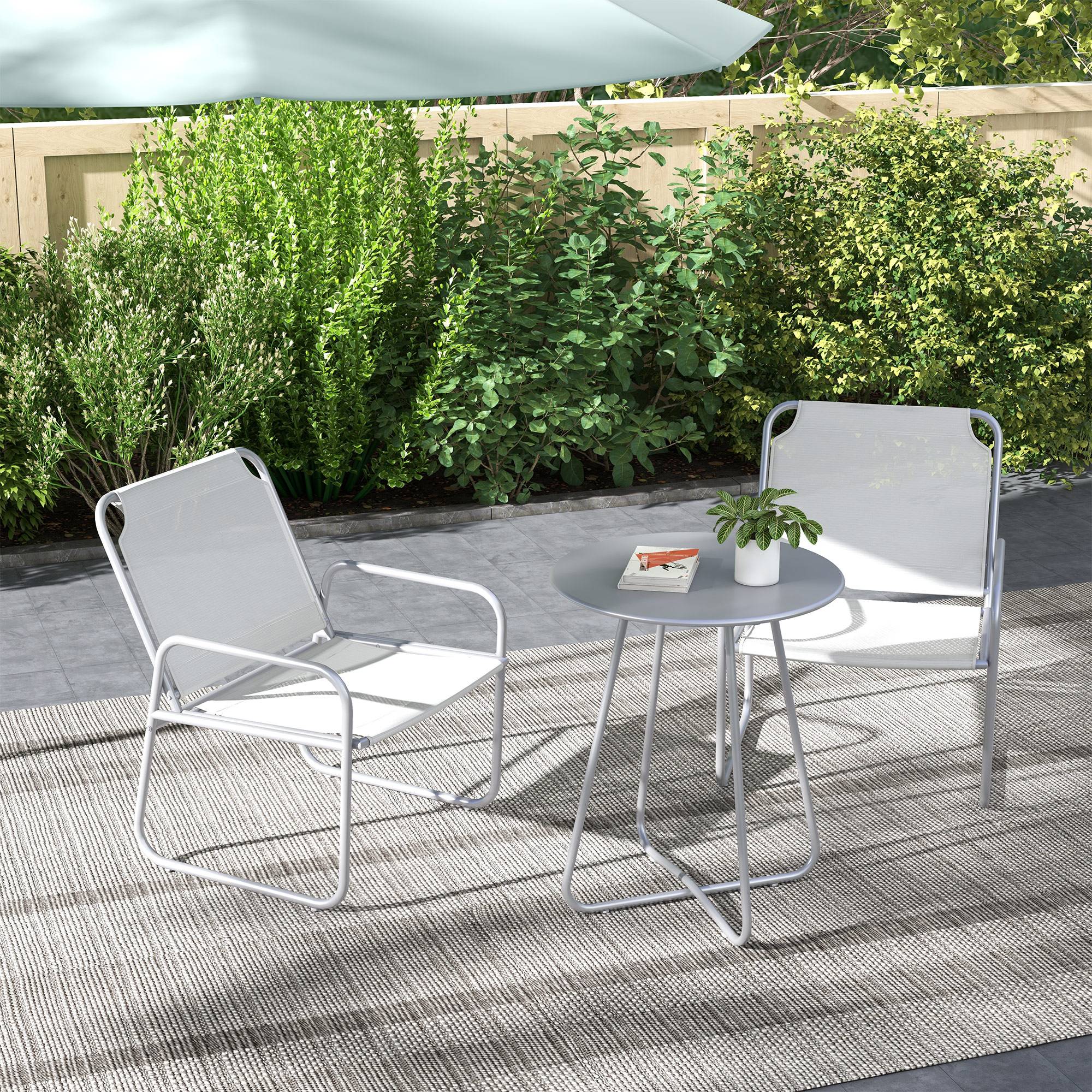 ComfortXL - Salon de jardin 3 pièces métal gris clair 2 places toile respirante table Ø60 cm - ComfortXL Outdoor Living - Image 3