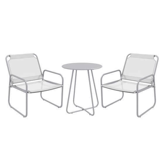 ComfortXL - Salon de jardin 3 pièces métal gris clair 2 places toile respirante table Ø60 cm - ComfortXL Outdoor Living - Image 1