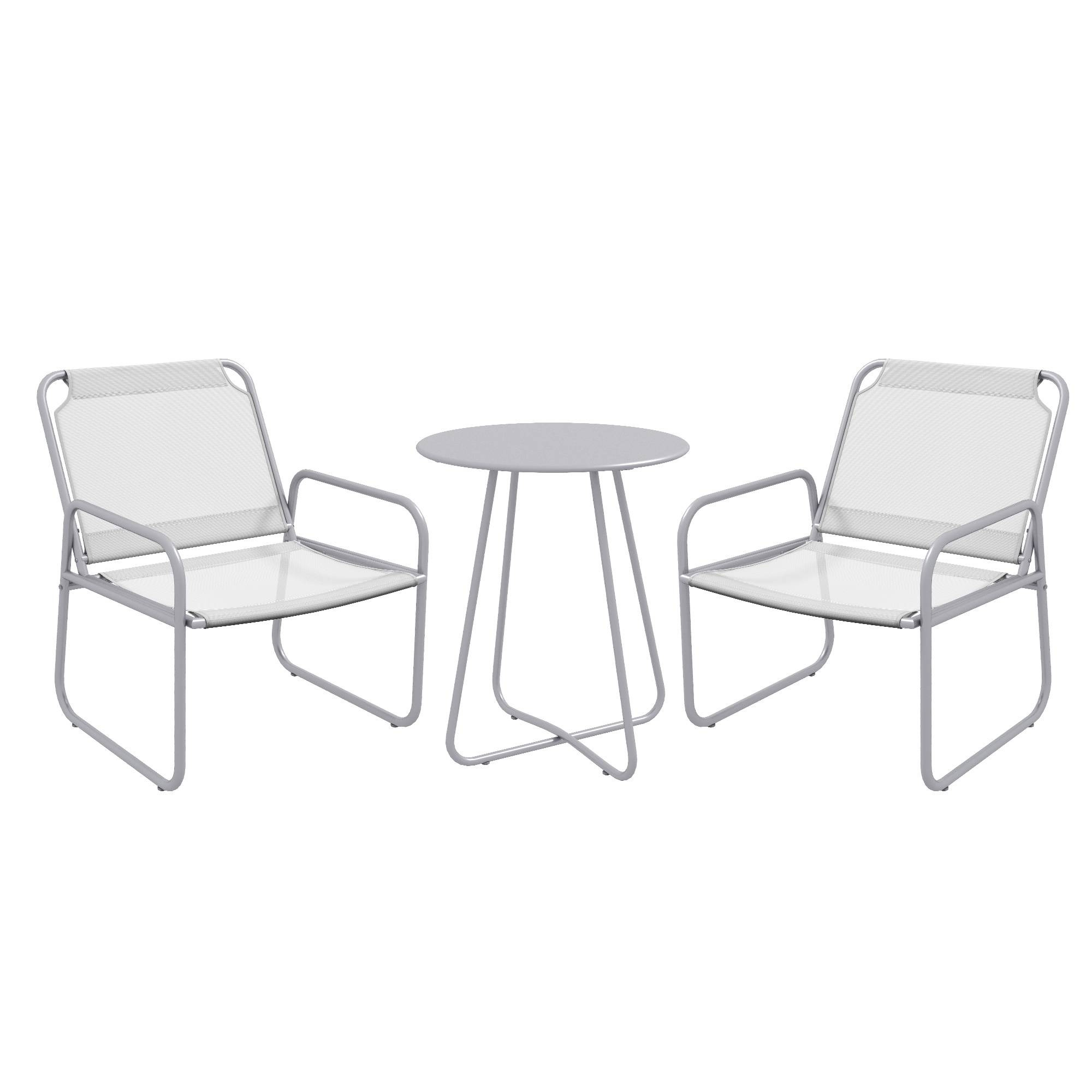 ComfortXL - Salon de jardin 3 pièces métal gris clair 2 places toile respirante table Ø60 cm - ComfortXL Outdoor Living - Image 1