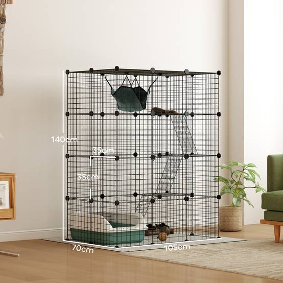 Sans Marque - Cage pour chat d'intérieur parc pour chat en acier à 4 niveaux DIY avec 5 portes hamac 1-3 chats 105 x 70 x 140 cm noir - Image 5