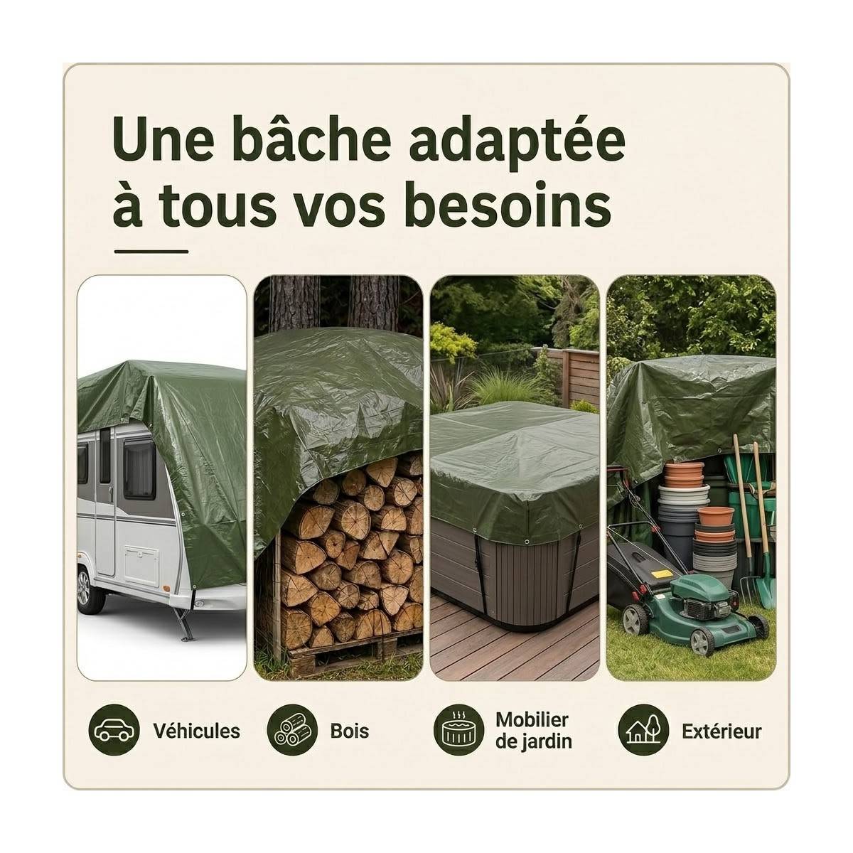 Vito - Bâche de protection 5 x 8 m Verte Etanche Protection Anti UV VITO - Imagen 5