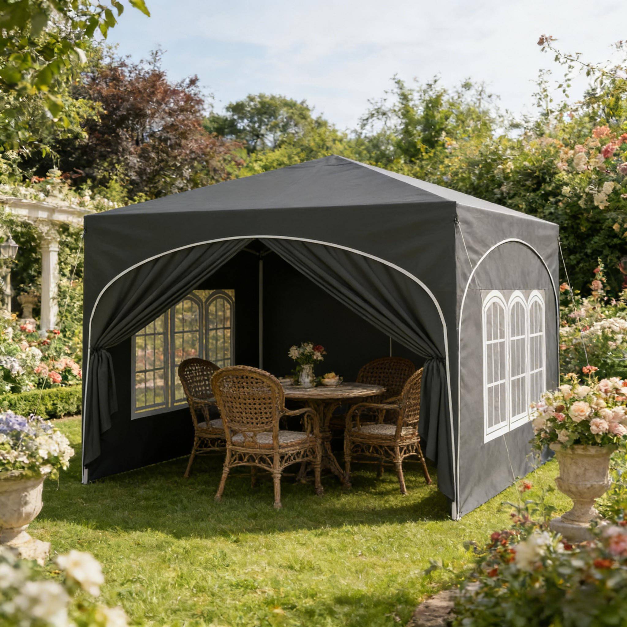 ComfortXL - Tonnelle pliante acier tissu Oxford jardin terrasse anti-UV imperméable 3x3m gris - ComfortXL Outdoor Living - Image 1