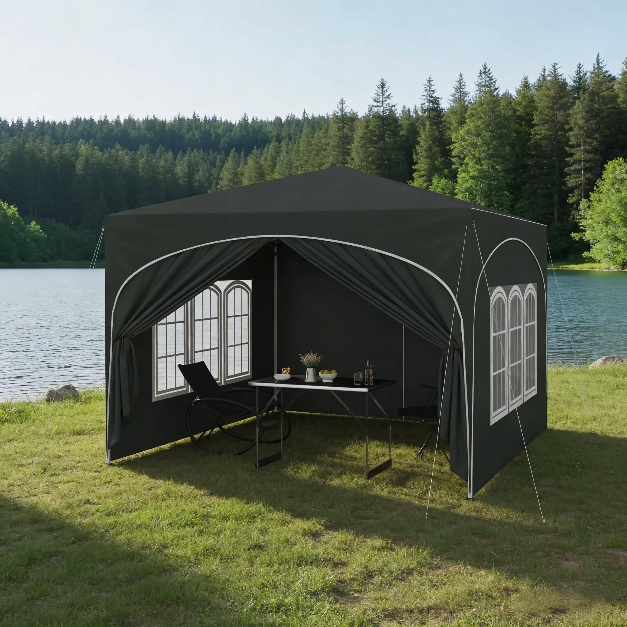 ComfortXL - Tonnelle pliante acier tissu Oxford jardin terrasse anti-UV imperméable 3x3m gris - ComfortXL Outdoor Living - Image 5