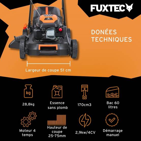 FUXTEC - Tondeuse thermique autotractée 51 cm, 170 cm³, 60 L Easy Clean – FX-RM5170PRO – FUXTEC - Image 3
