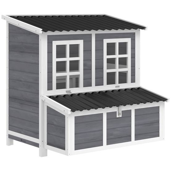 Poulailler avec pondoir bois de sapin gris clair 100 x 86 x 100 cm - PANGIVO - Image 2