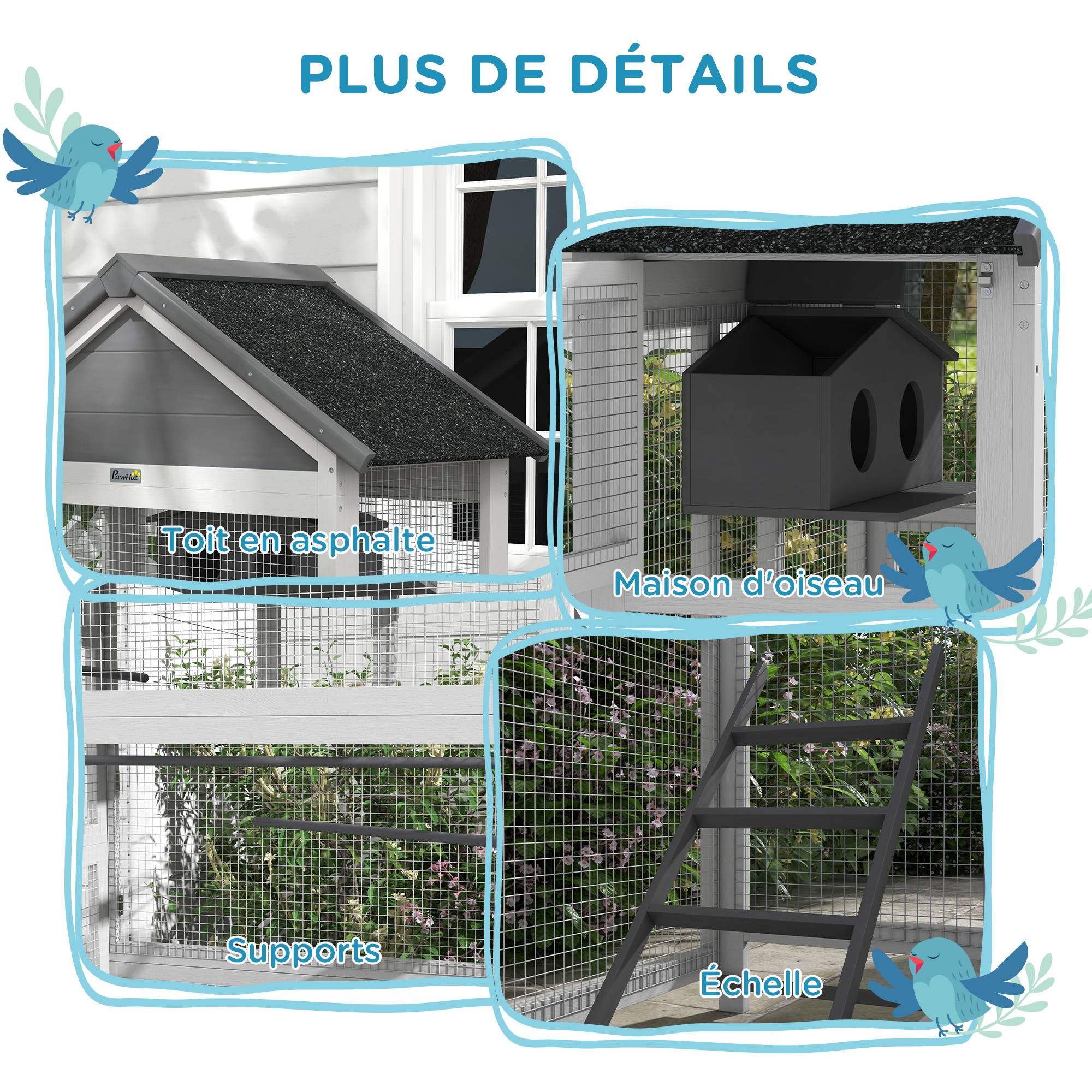 Volière de jardin bois gris 92 x 52 x 171 cm - PANGIVO - Image 9