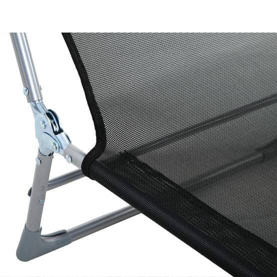 Chaise longue de jardin pliante avec dossier inclinable et coussin, en métal et textilène, 182 x 56 x 28 cm, noire - Image 9