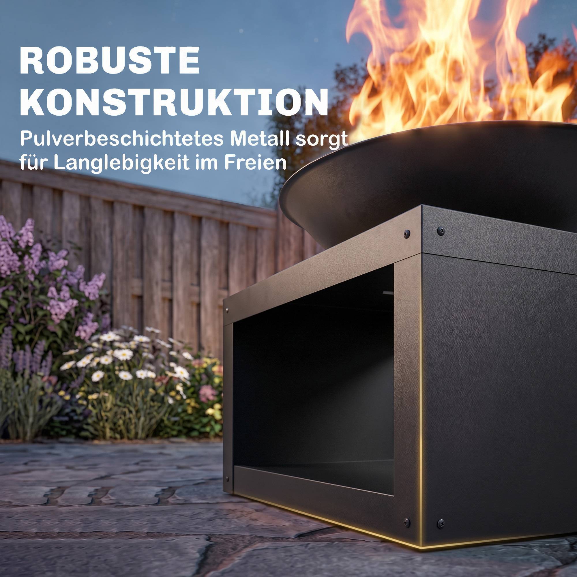 ComfortXL - Brasero extérieur métal noir Ø59 cm jardin terrasse avec range-bûches et tisonnier pour bois ou charbon - Image 6
