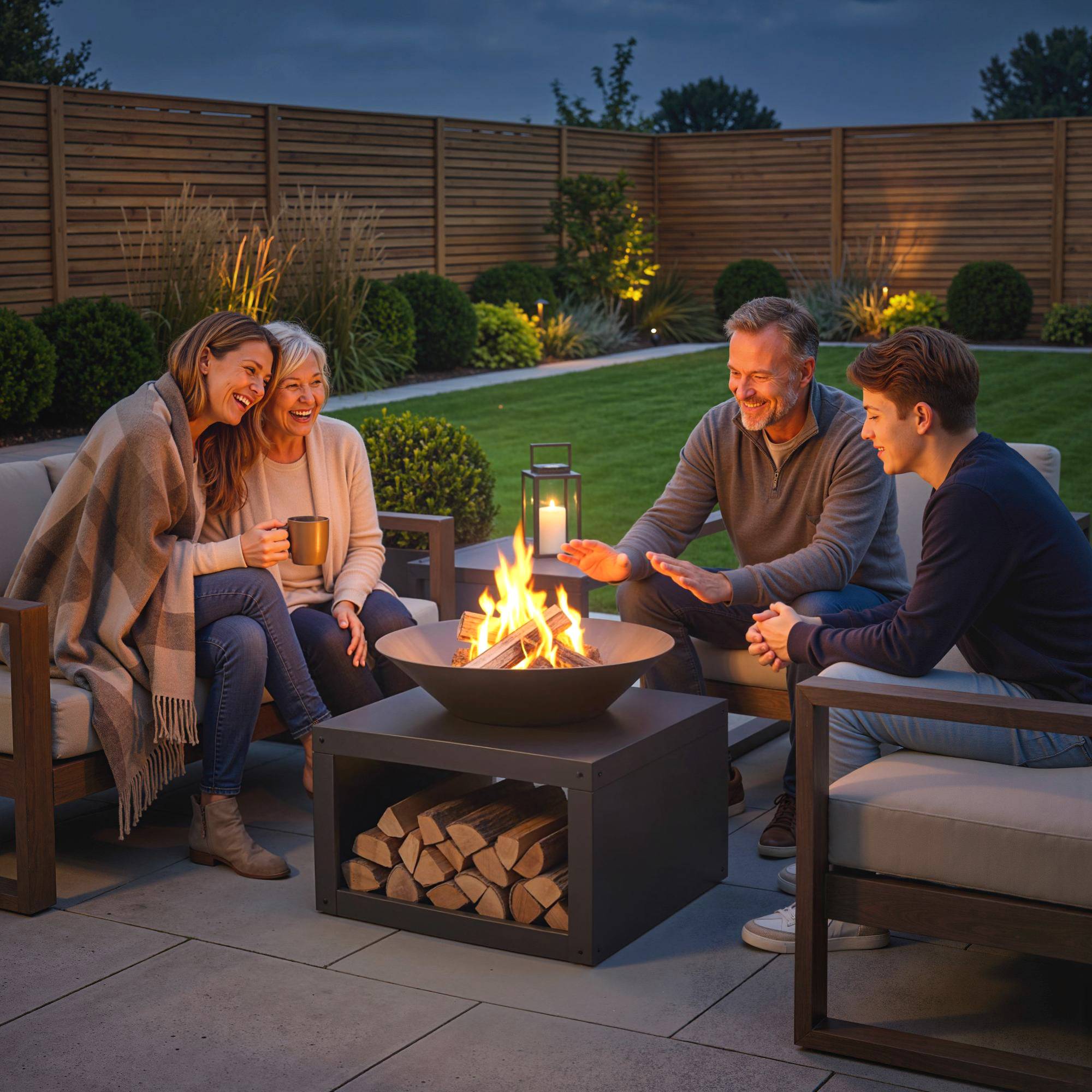 ComfortXL - Brasero extérieur métal noir Ø59 cm jardin terrasse avec range-bûches et tisonnier pour bois ou charbon - Image 1