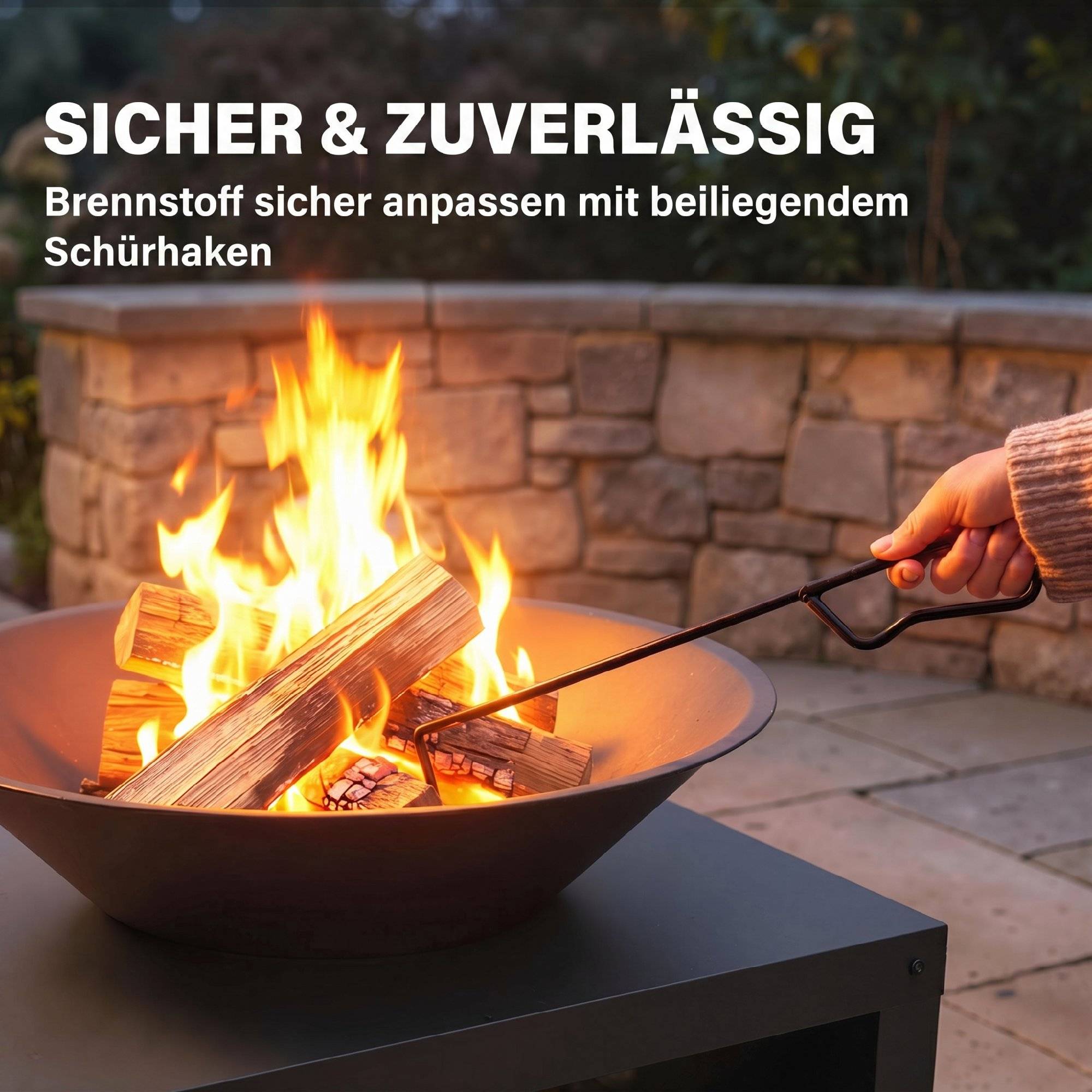ComfortXL - Brasero extérieur métal noir Ø59 cm jardin terrasse avec range-bûches et tisonnier pour bois ou charbon - Image 7