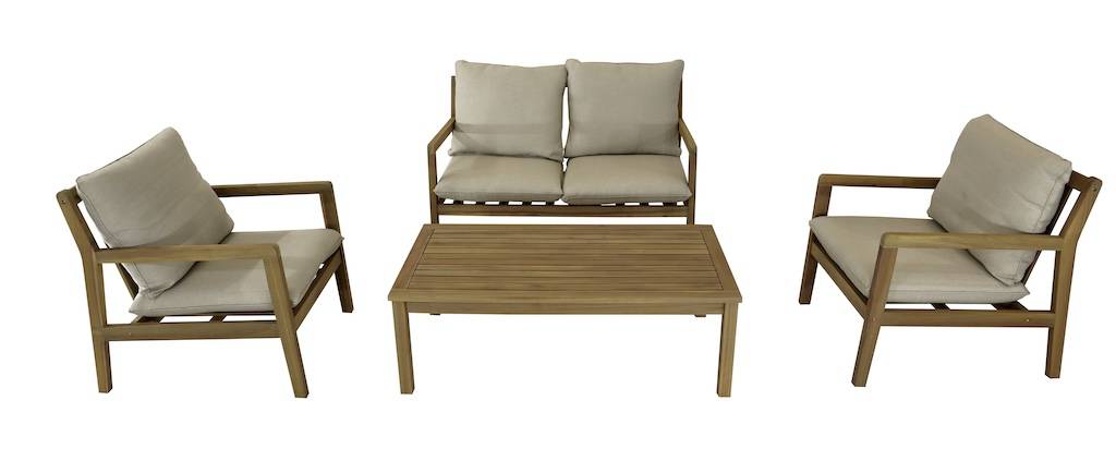 Proloisirs - Salon bas - PAYA - Acacia FSC 100% - 2 fauteuils + 1 canapé + 1 table basse PROLOISIRS
