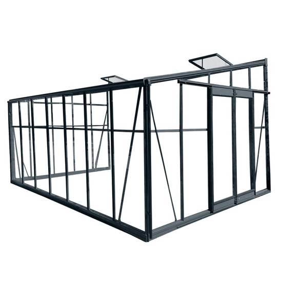 Serre adossée 13,71m² aluminium anthracite verre trempé 4mm Green Protect Luxe avec embase - Image 3