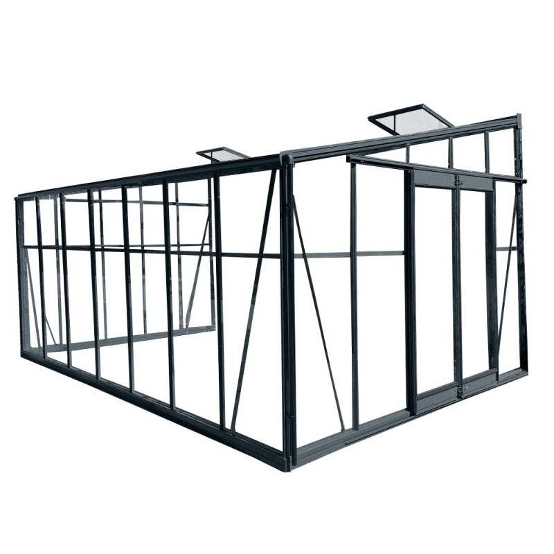 Serre adossée 13,71m² aluminium anthracite verre trempé 4mm Green Protect Luxe avec embase - Image 3