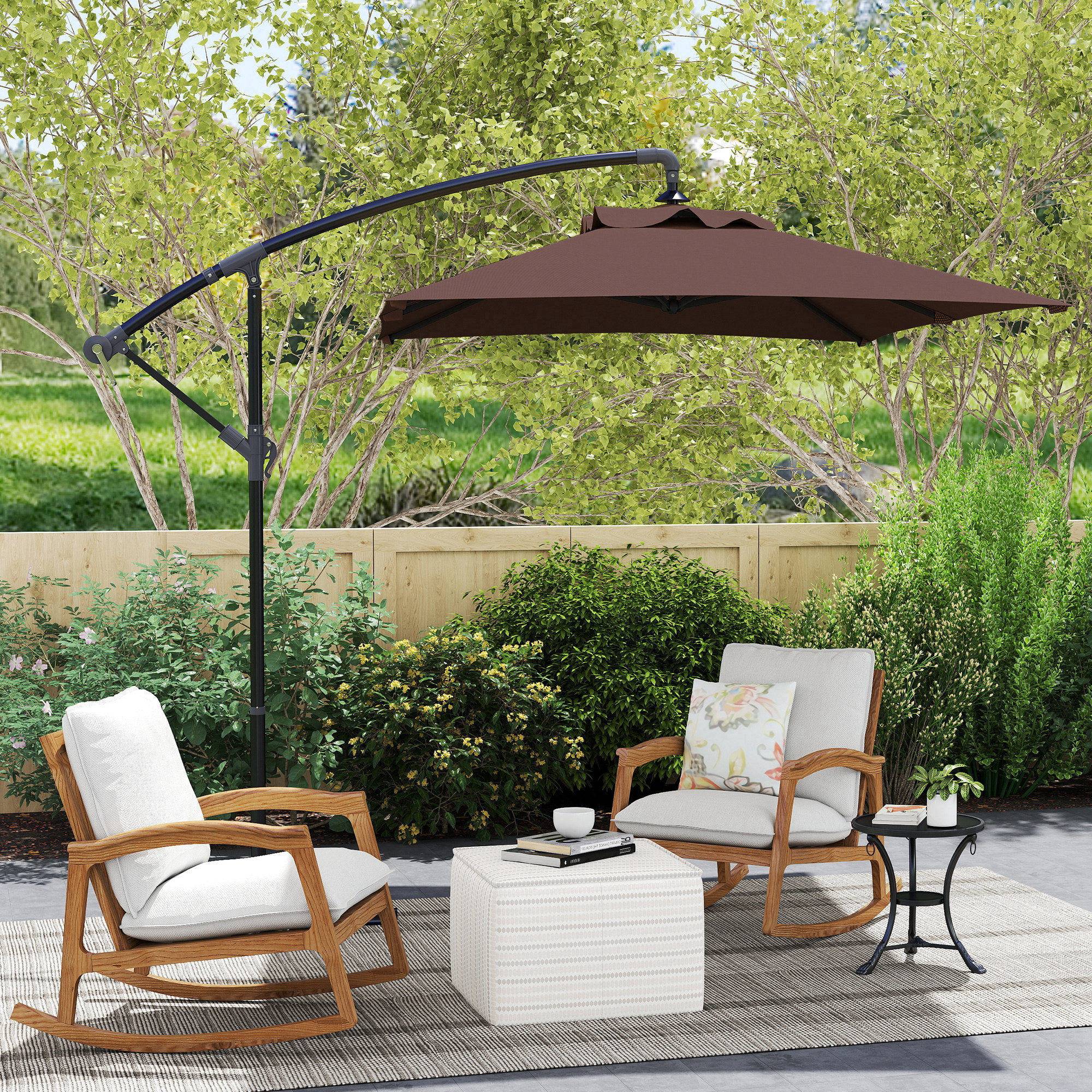 Parasol déporté parasol rectangulaire extérieur manivelle 6 baleine - 294x193x250cm Marron fr328 - Image 4