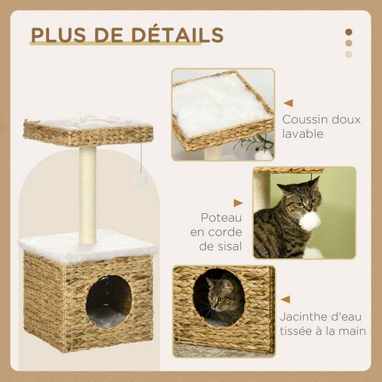 Arbre à chat design en jacinthe d'eau avec niche et coussins lavables 83 cm - ComfortXL Outdoor Living - Image 8