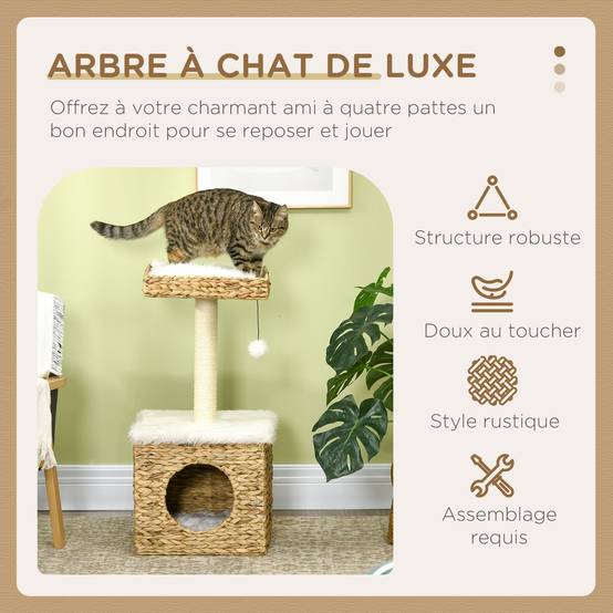 Arbre à chat design en jacinthe d'eau avec niche et coussins lavables 83 cm - ComfortXL Outdoor Living - Image 6