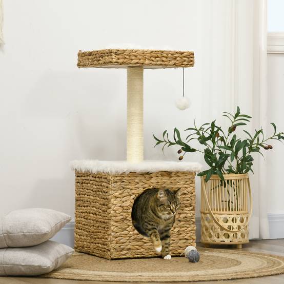 Arbre à chat design en jacinthe d'eau avec niche et coussins lavables 83 cm - ComfortXL Outdoor Living - Image 3
