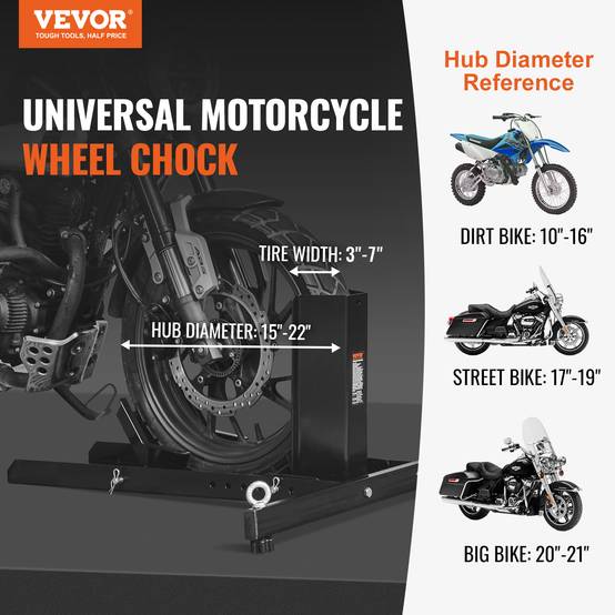 VEVOR Bloque roue moto 816,5 kg, acier. Support transport, diamètre 381-558 mm. - Image 2