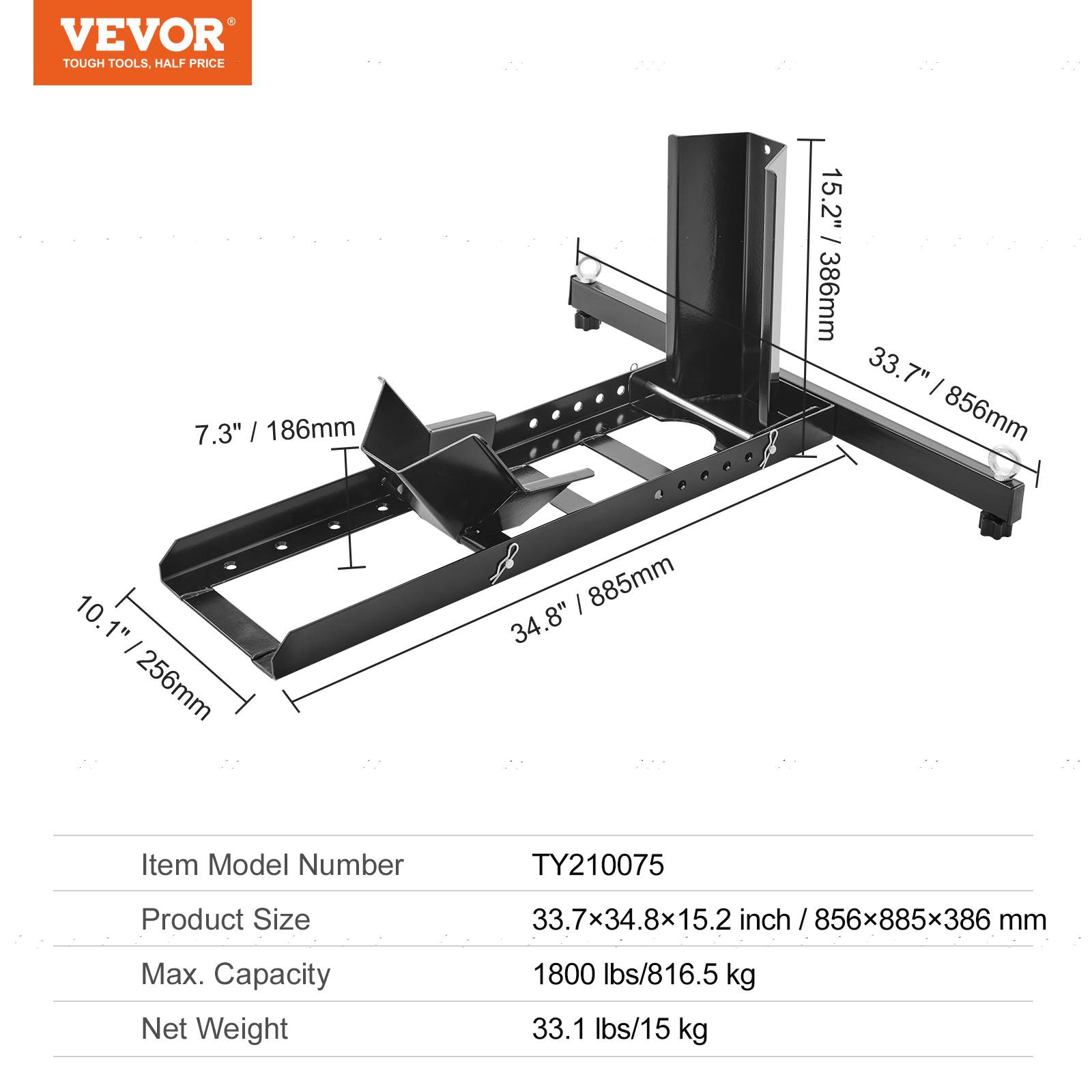 VEVOR Bloque roue moto 816,5 kg, acier. Support transport, diamètre 381-558 mm. - Image 7