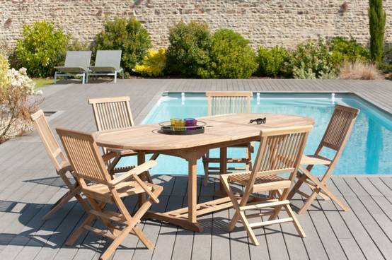 FUN - Table de jardin 8/10 personnes - ovale ext. 180/240 en bois Teck - Image 4