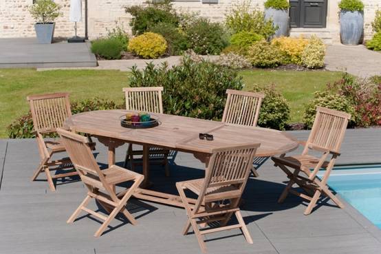 FUN - Table de jardin 8/10 personnes - ovale ext. 180/240 en bois Teck - Image 2