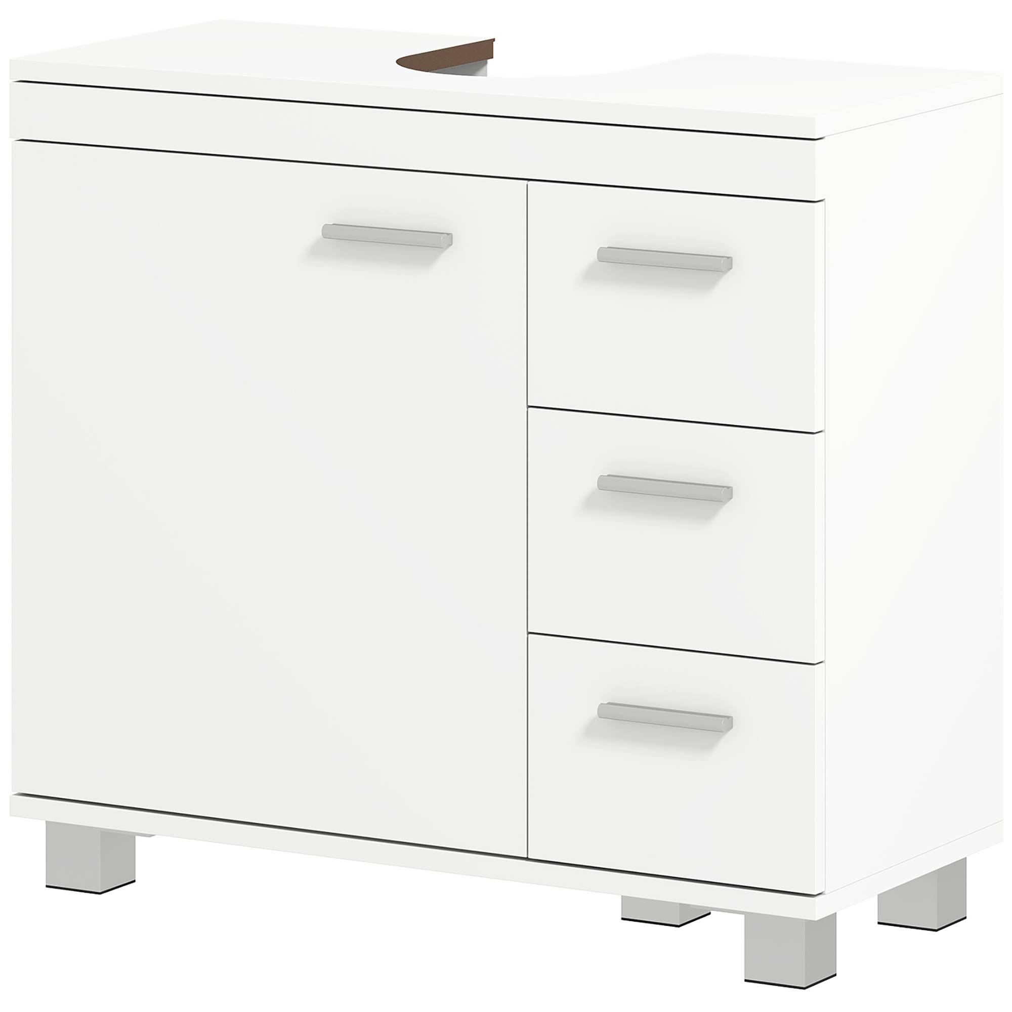Sans Marque - Meuble sous lavabo salle bain 3 tiroirs porte fermeture amortie 70x30x64 cm blanc - Image 2