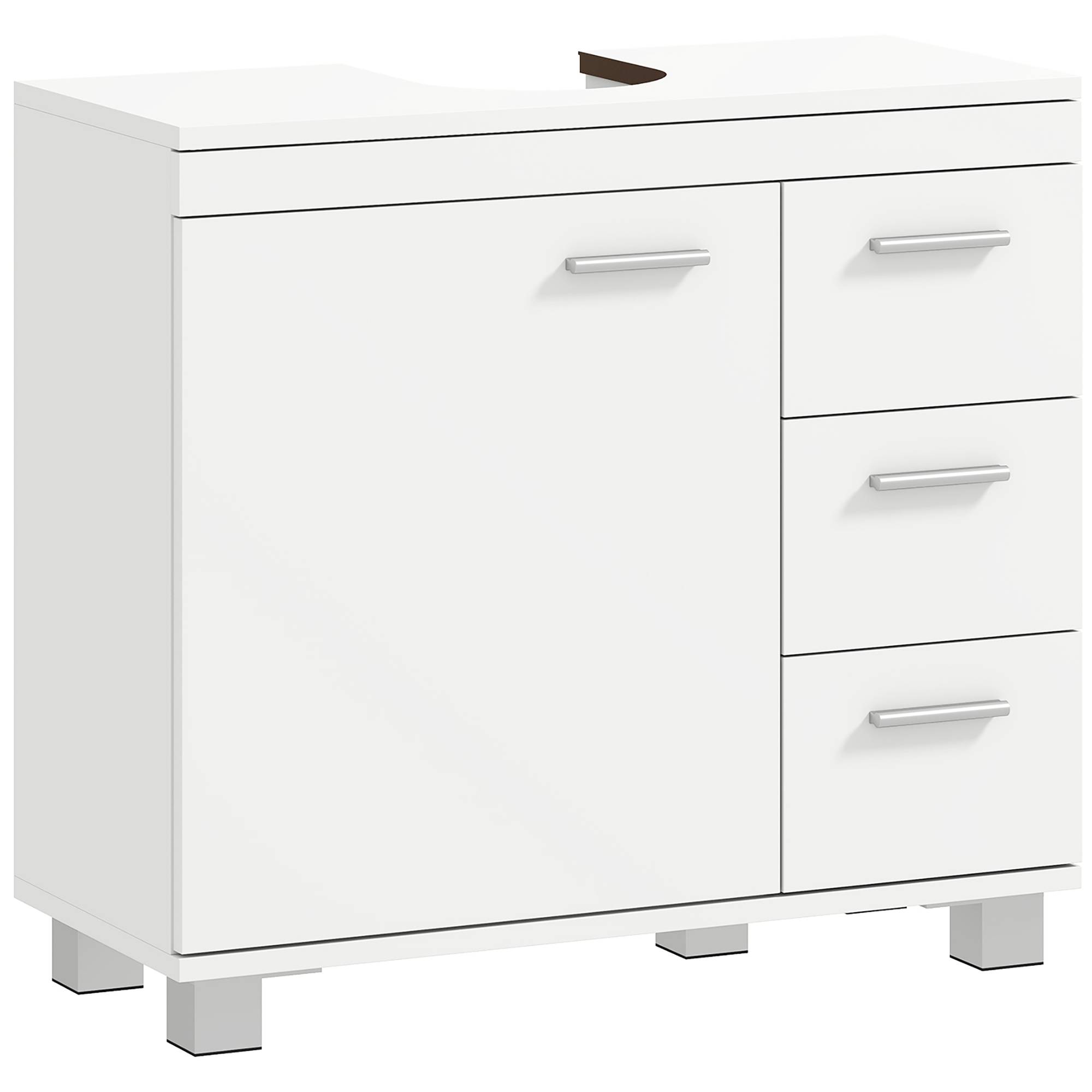 Sans Marque - Meuble sous lavabo salle bain 3 tiroirs porte fermeture amortie 70x30x64 cm blanc - Image 1