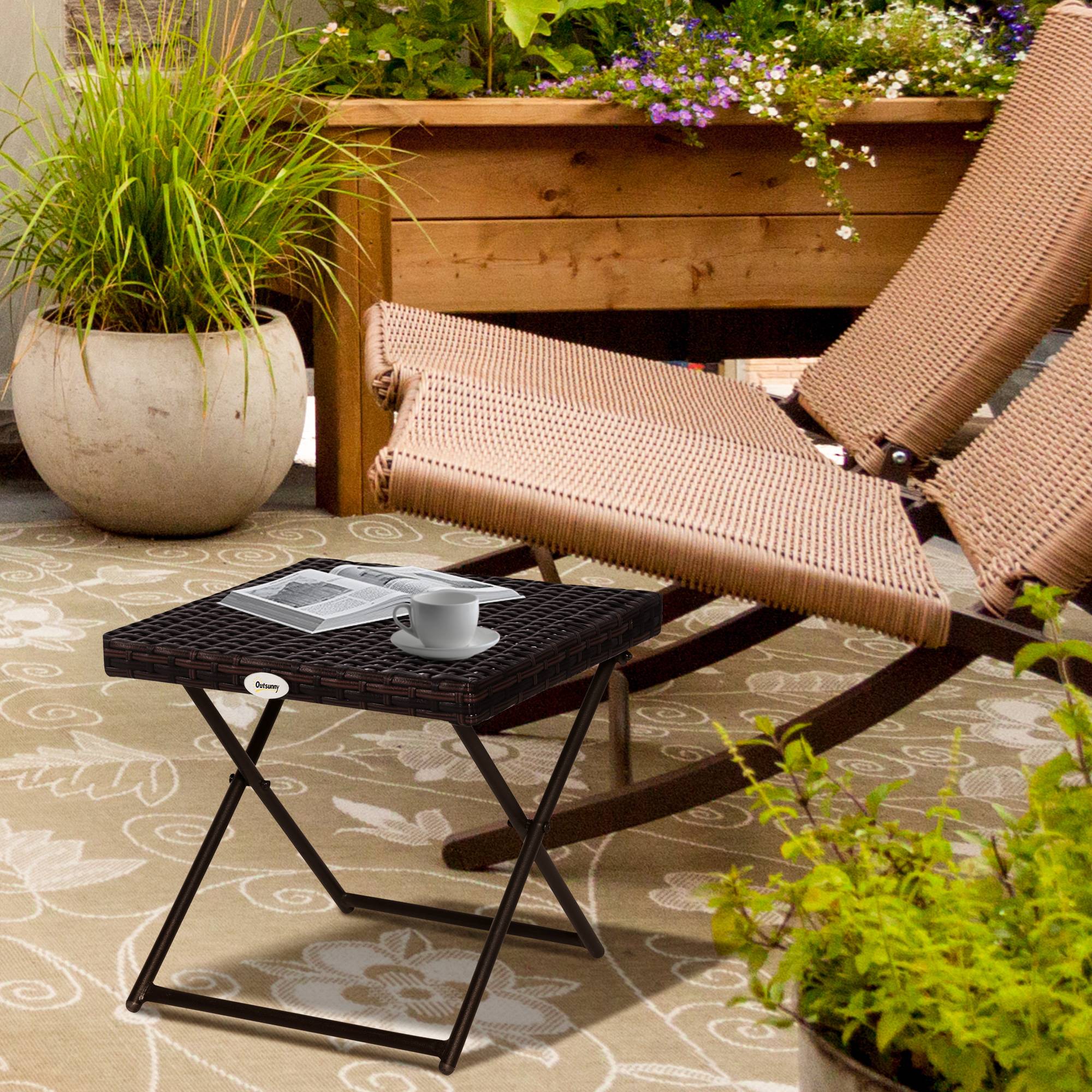 Table basse pliante Résine tressée Jardin Balcon Optimisation espace 40cm Marron - ComfortXL Outdoor Living - Image 4