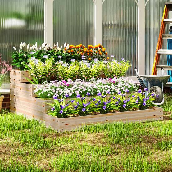 ComfortXL - Carré potager en bois de sapin 4 étages pour légumes et herbes aromatiques 113x113x46 cm - ComfortXL Outdoor Living - Image 9