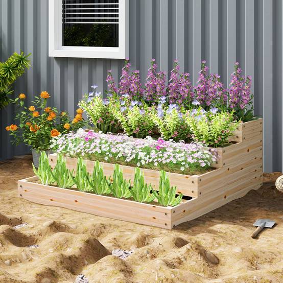 ComfortXL - Carré potager en bois de sapin 4 étages pour légumes et herbes aromatiques 113x113x46 cm - ComfortXL Outdoor Living - Image 4
