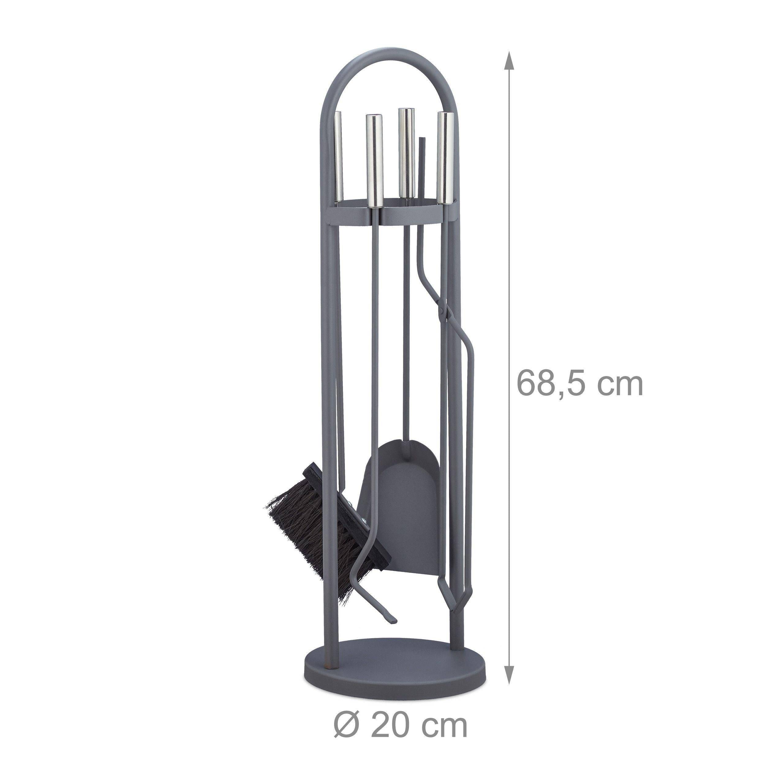 Helloshop26 - Ensemble serviteur de cheminée 5 pièces accessoire pelle balai pince support tisonnier gris - Imagen 1