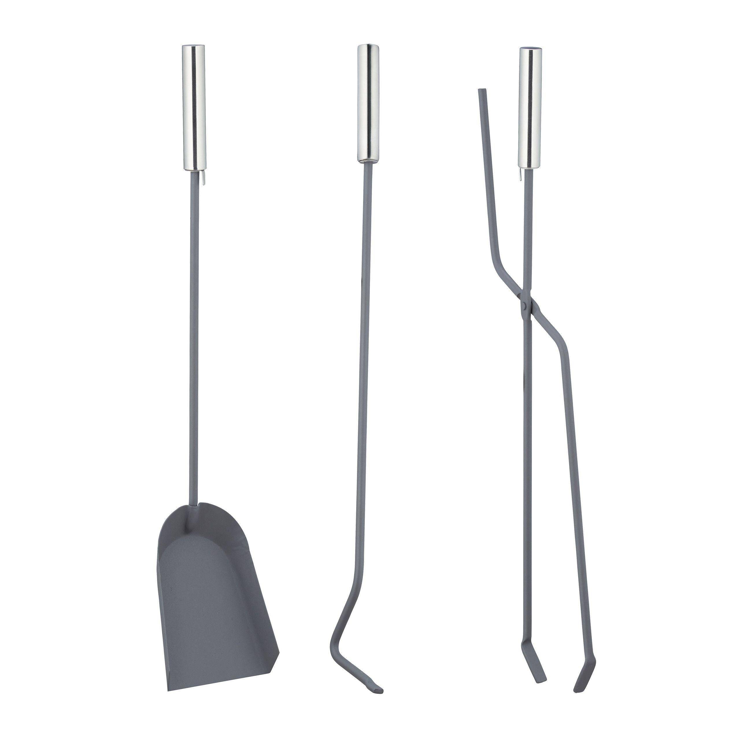Helloshop26 - Ensemble serviteur de cheminée 5 pièces accessoire pelle balai pince support tisonnier gris - Imagen 2